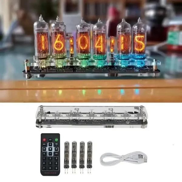 6-bit IN14 Glow Tube Clock Module Nixie Clock Audio Accessories Diy USB 5V With Backlight clock digital plus 4 small lamp tubes 240531