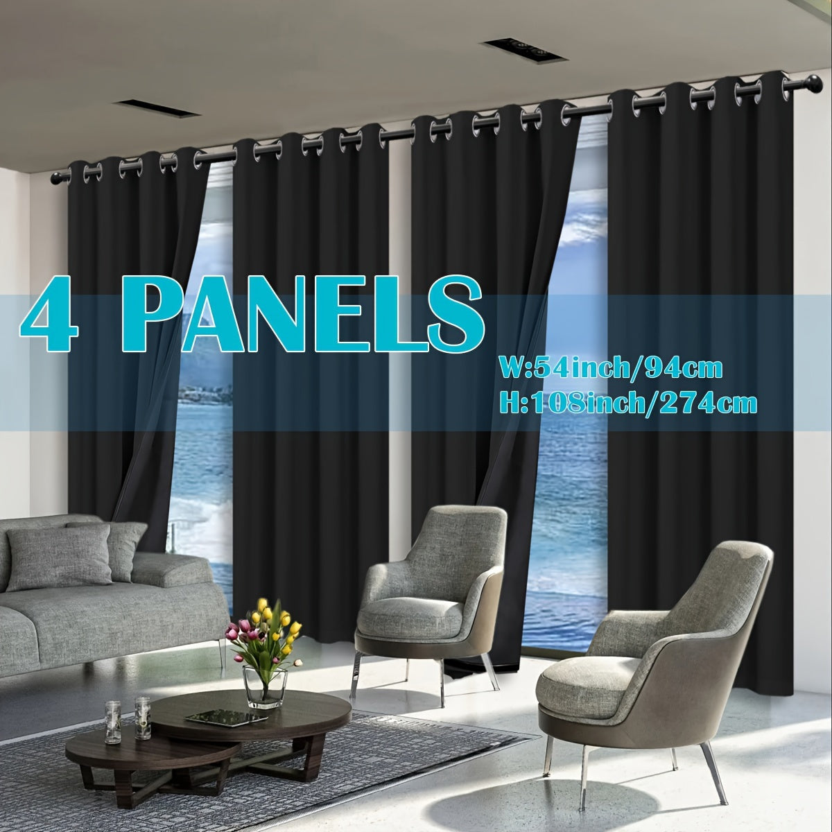 TEMU 4pcs 100% Blackout Curtains For Bedroom With Black Coated Film Full Blackout Thermal Insulation Ring Curtains