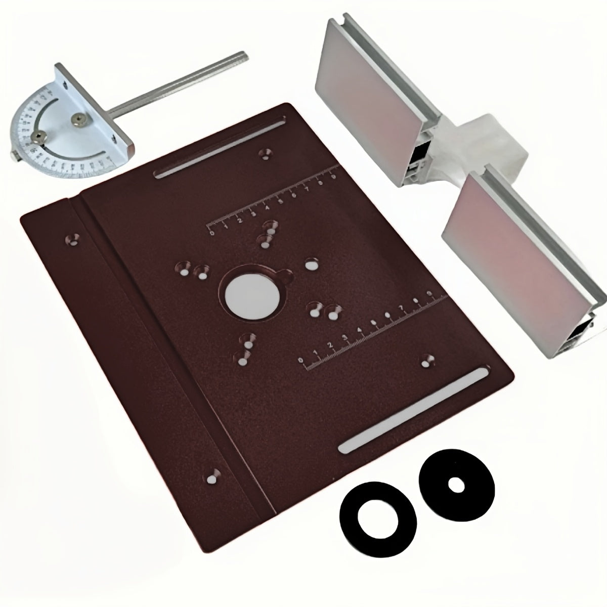 TEMU Heavy-duty Aluminum Router Table Insert Plate With Miter Gauge & Bracket System - Precision Woodworking For Table Saws, Cnc Machines, Trimming &