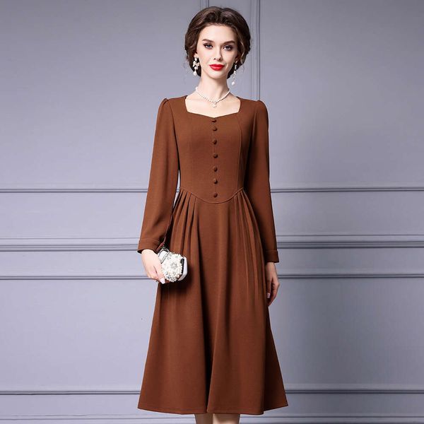 Niche Non Collision Dress 2024 Autumn New Collection Stylish and Noble Bubble Sleeves Medium Long A-line Skirt Temperament Self-cultivation