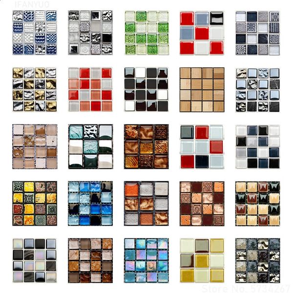 10PcsSet Mosaic Simulated Tile Stickers Waterproof Self Adhesive Wall Decal Kitchen Bathroom Wallpaper Peel Stick DIY Art Mural 240727
