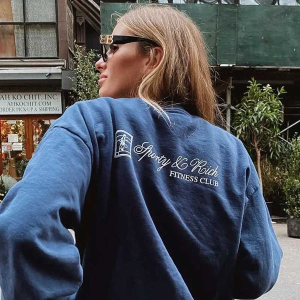 Sporty Make You Health Letters Printing Vintage Oversized Cotton Autumn Pullover For Women 90s Strt Fashion Navy Sweatshirts X250212