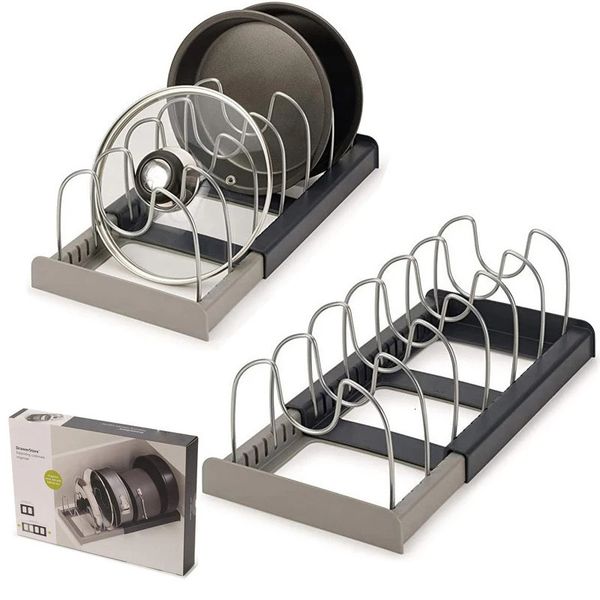Pot Lid Holders Scalable 7 Divider Pot Pan Rack Pot Lid Holder Kitchen Organizer Draining Holder Stand Cooking Utensils Storage Rack Accesso