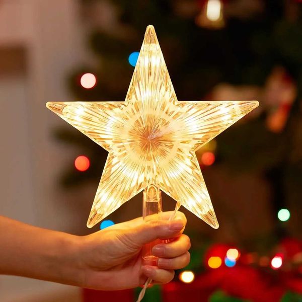 18cm Christmas tree top light sparkling stars vertical grains pentagonal LED luminous plugin fairy light decoration Navidad home decoration