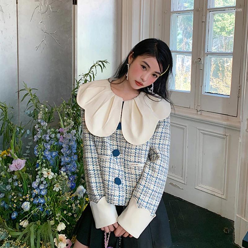 Women&#039;s Jackets MEXZT Vintage Tweed Jacket Women Elegant Cropped Patchwork Coat Winter Korean Long Sleeve Short Outerwears Ladies Design