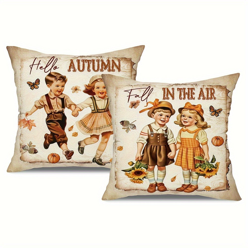 TEMU 2pcs, Vintage Fall Decorations Throw Pillow Covers, 18in*18in Retro Decor Covers, Cozy Farmhouse Home Decor Pillowcases, For Porch Patio Couch