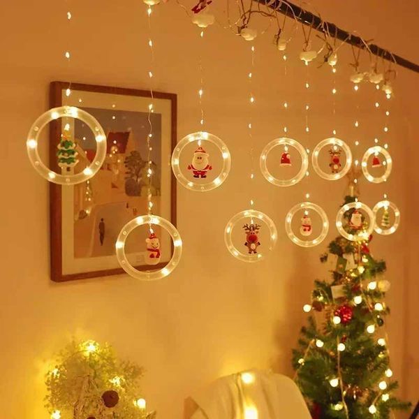 Christmas Lights String Santa Cartoon Style Curtain Lights LED Lights Festive Room Window Decoration String Lights 120 LED zyc241120
