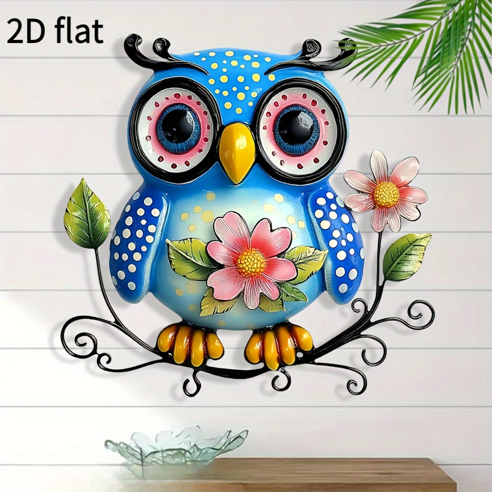 TEMU 2d Flat. Bohemian - Owl Wall Decoration Hand Painted Blue Pattern, Weatherproof-indoor Decoration, Used For Garden, Patio, Living Room, Home And