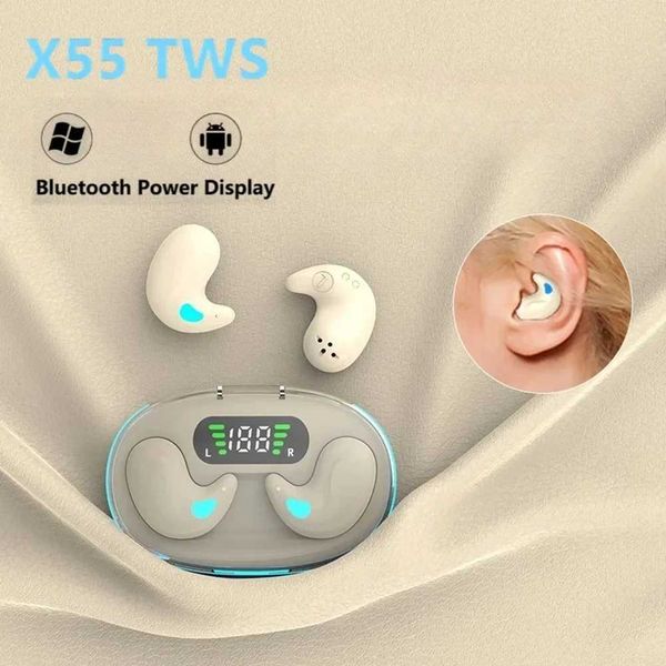 Cell Phone Earphones X55 Earphones Wireless Earphones Noise Reduction Sports Gaming Sleep Bluetooth 5.3 Earphones HIFI Stereo Music Earphone