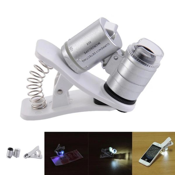Optical Instruments 60X Clip-On 9882W phone Microscope Magnifier with LED - UV Lights for Universal SmartPhones iPhone Samsung HTC Magnifier