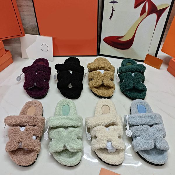fur sildes designer slippers women wool mules sandals winter womens wool shoes warm australia home silde cloth fluffy slippers slip on flats