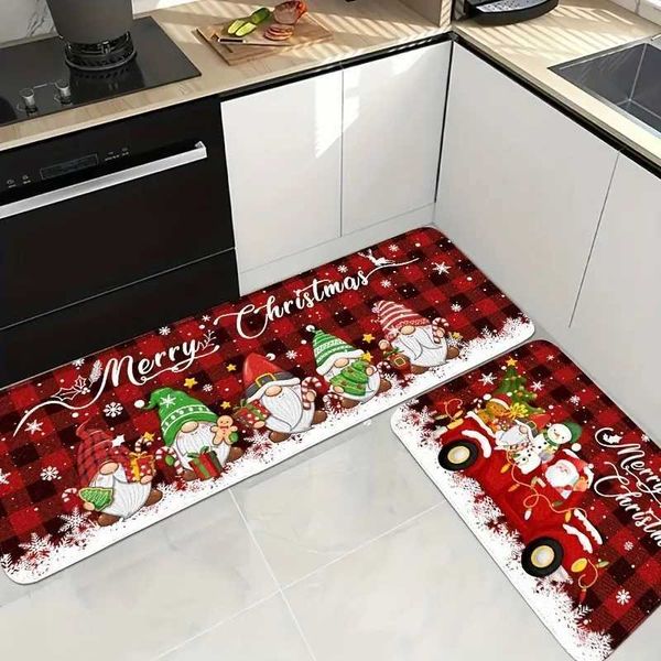 Christmas Gnome Snowflake Kitchen Rug Non-slip Machine Washable Flannel Carpet for Home Living Room Kitchen Floor MatXJ241211