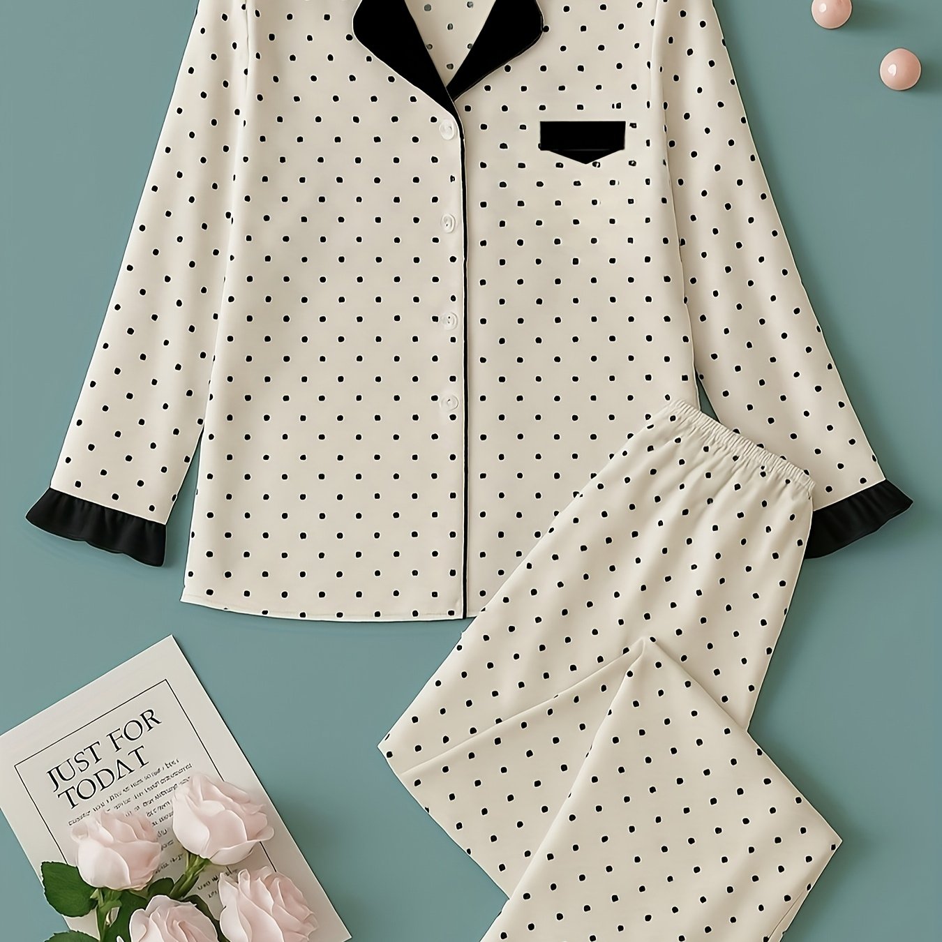 TEMU Long Sleeved Pajama Set For Women's Spot Color Home Clothes Two-piece Set Cardigan Long Sleeved Long Pants Outside Home Clothes Comfortable