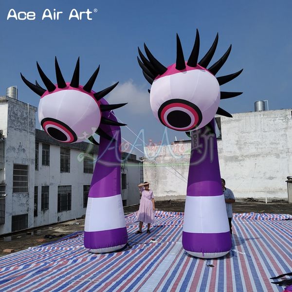 4mH 2pcs-lot Inflatable Single-Eyed Monster Cartoon Mascot Decoration with Led Light Bulbs for Event Show Party