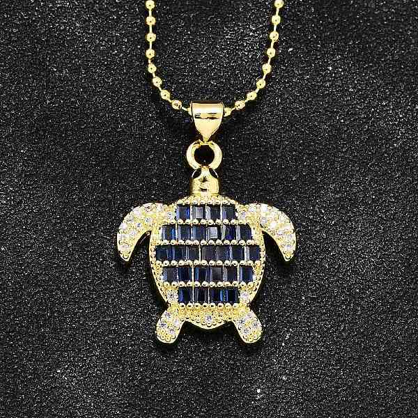 Collares colgantes de tortuga con circonita cúbica pavé de latón y playa de verano para mujer