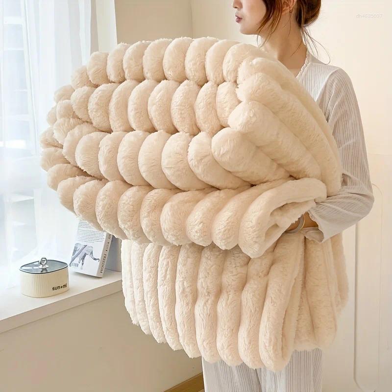 Blankets urious Faux Fur Throw Blanket - Soft Warm & Cozy For Couch Bed Office And Travel