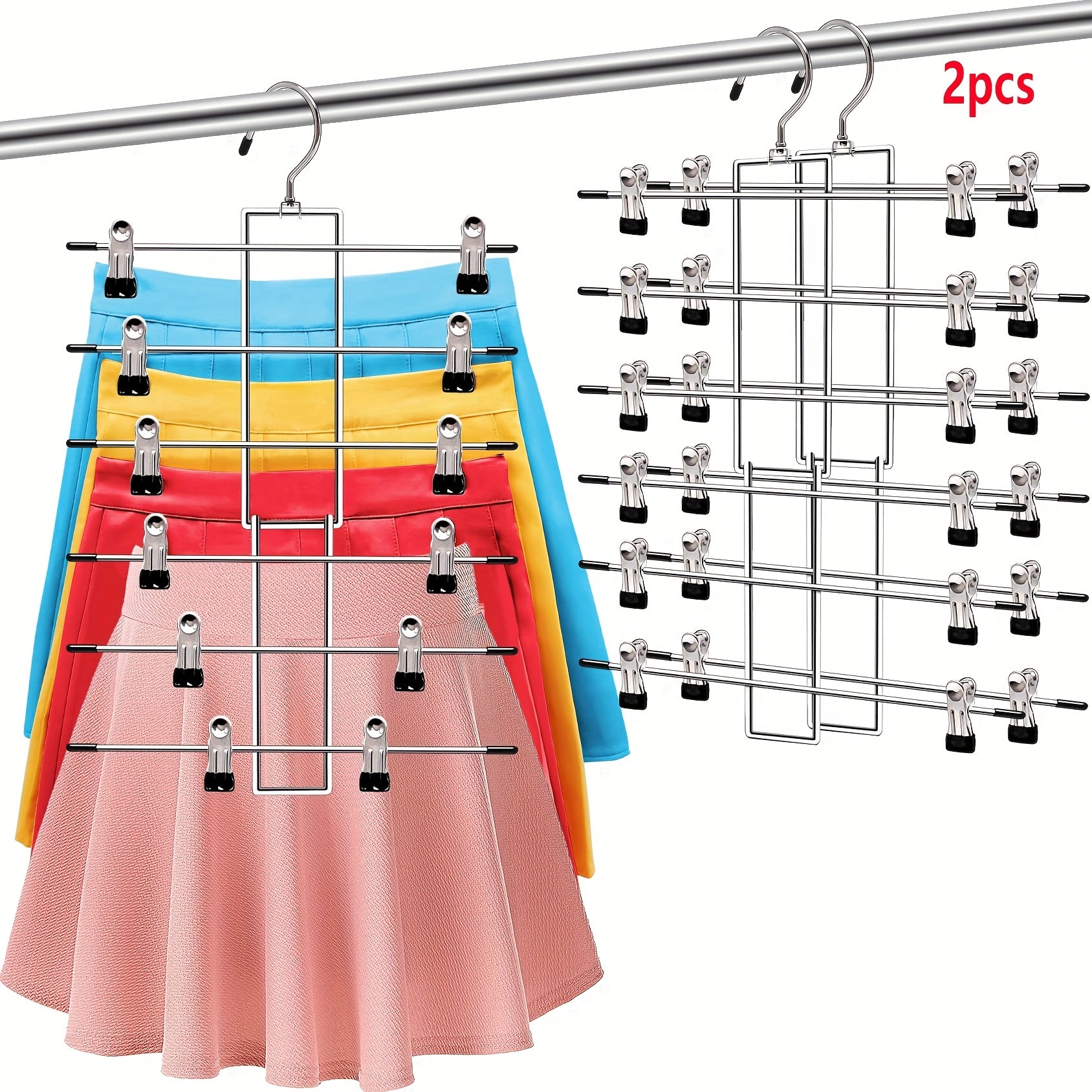 TEMU 6-layer Space-saving Stainless Steel Pants & Skirt Hanger With Clips - Brushed Chrome Finish Closet Organizer For Jeans, Scarves, Dorm Room