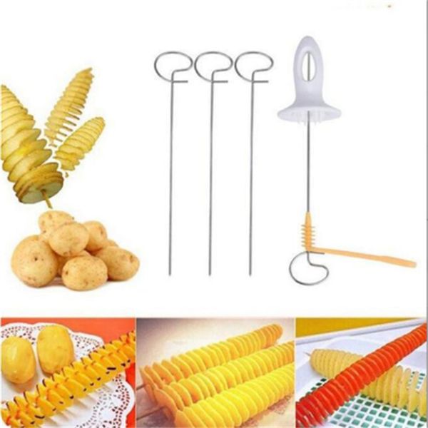 6pcs-set Portable Potato BBQ Skewers For Camping Chips Maker potato slicer Potato Spiral Cutter Barbecue Tools Kitchen Accessories Free ship