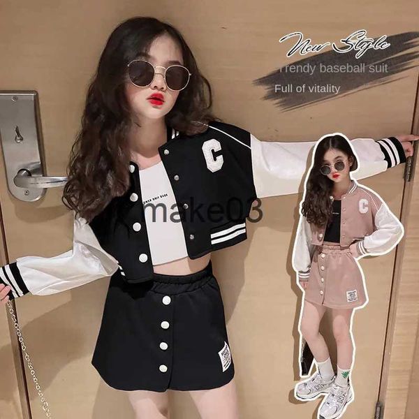 Clothing Sets Girls Skirts Suits Autumn Loungewear Kids Baseball Uniform Jacket+Short Skirt 2Pcs Outfits Korean Style Jk Children Clothes Se