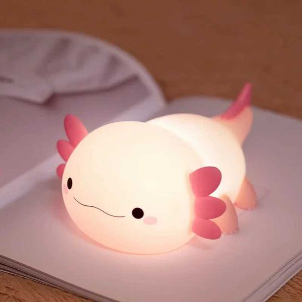 Cute Axolotl Night Light Silicone Nursery Sleeping Lamp Control Nightlights USB Rechargeable Table Lamp Baby ChildT250107