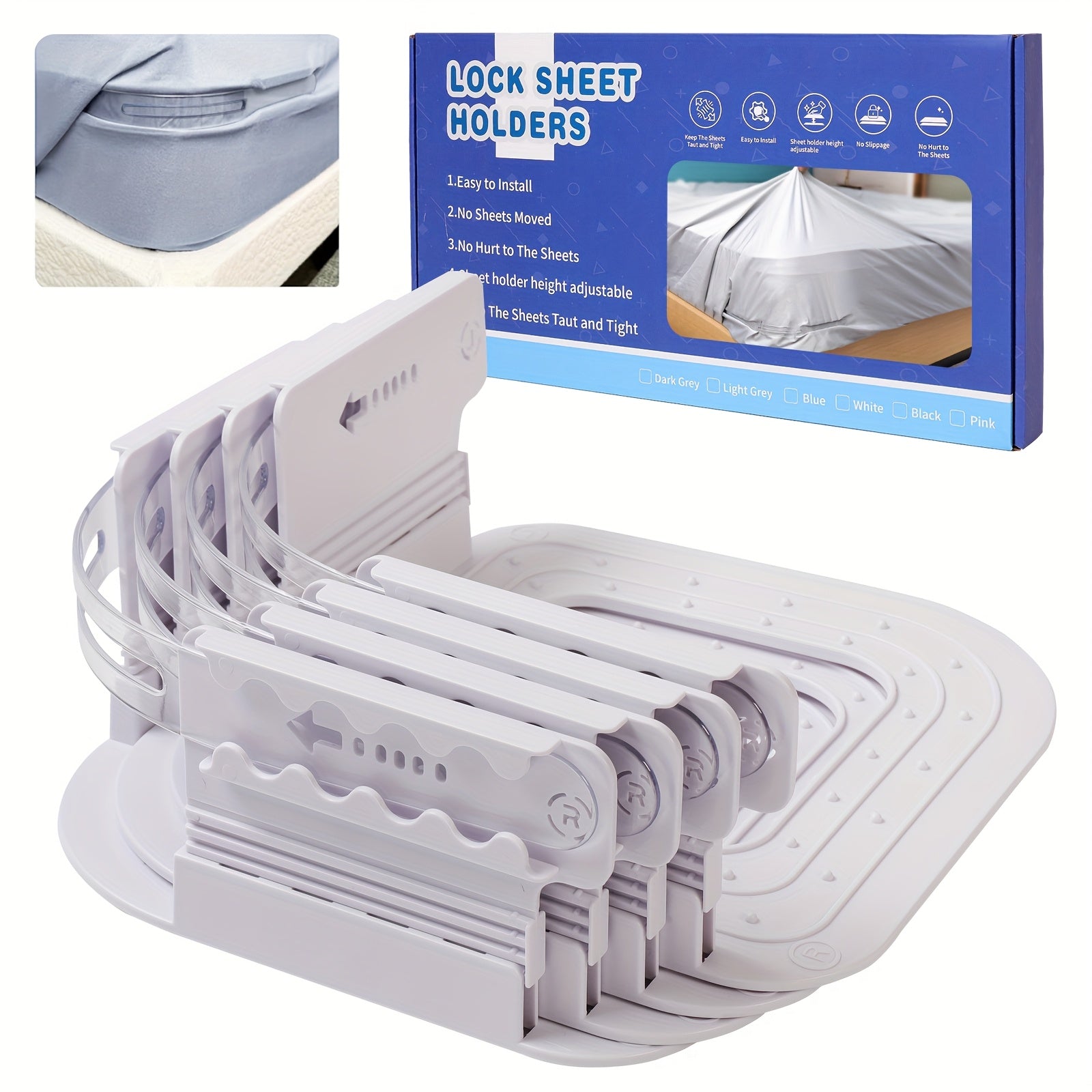 TEMU Lock Bed Sheet Straps Holder With Adjustable Height Position, Upgraded Open Corner Holders Keep Sheets Firm & Tight, Loose Sheets,