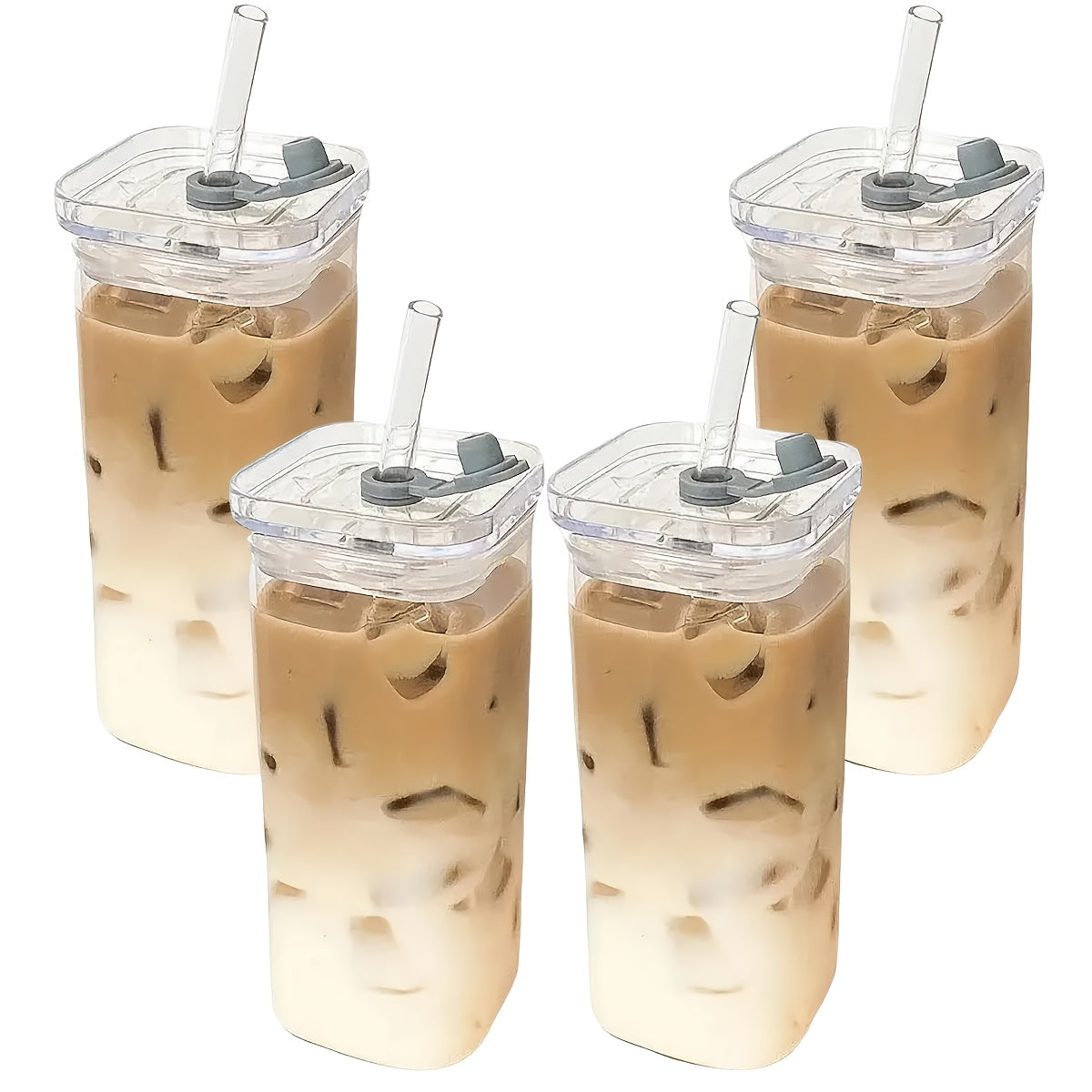 TEMU 4-6pcs-13oz Cute Coffee Mug, Office Glass Mug, Cup And Saucer Set, Juice Mug With Straw Brush, For Everyday Drinking, Mug Gift