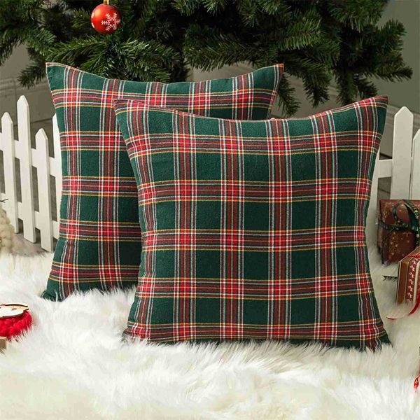 Cushion-Decorative Pillow Christmas Plaid Decorative Throw Covers Snowflake Tartan Scottish Cushion Cover For Sofa Couch Farm-House Holiday