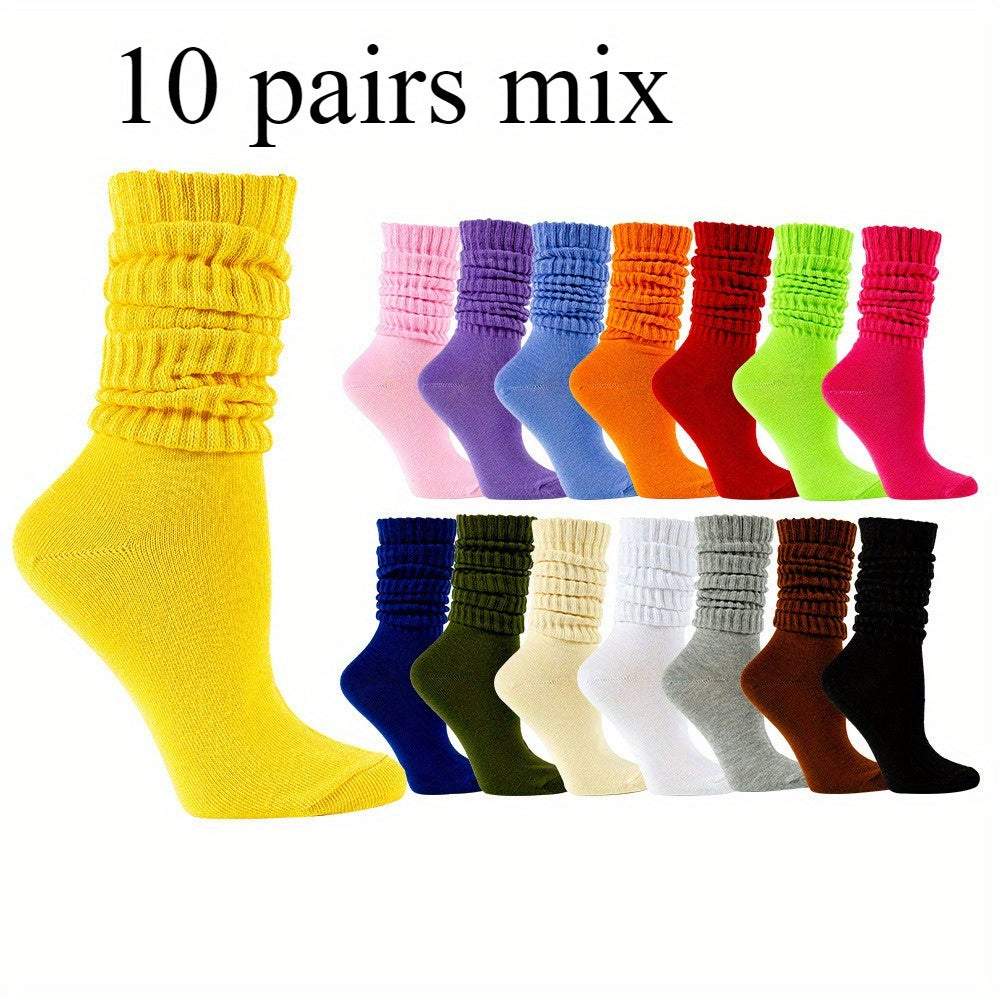 TEMU 5- 10 Pairs Of Socks Candy Color Men And Women Pile Socks Thin Color Long Socks Flat Bubble Socks