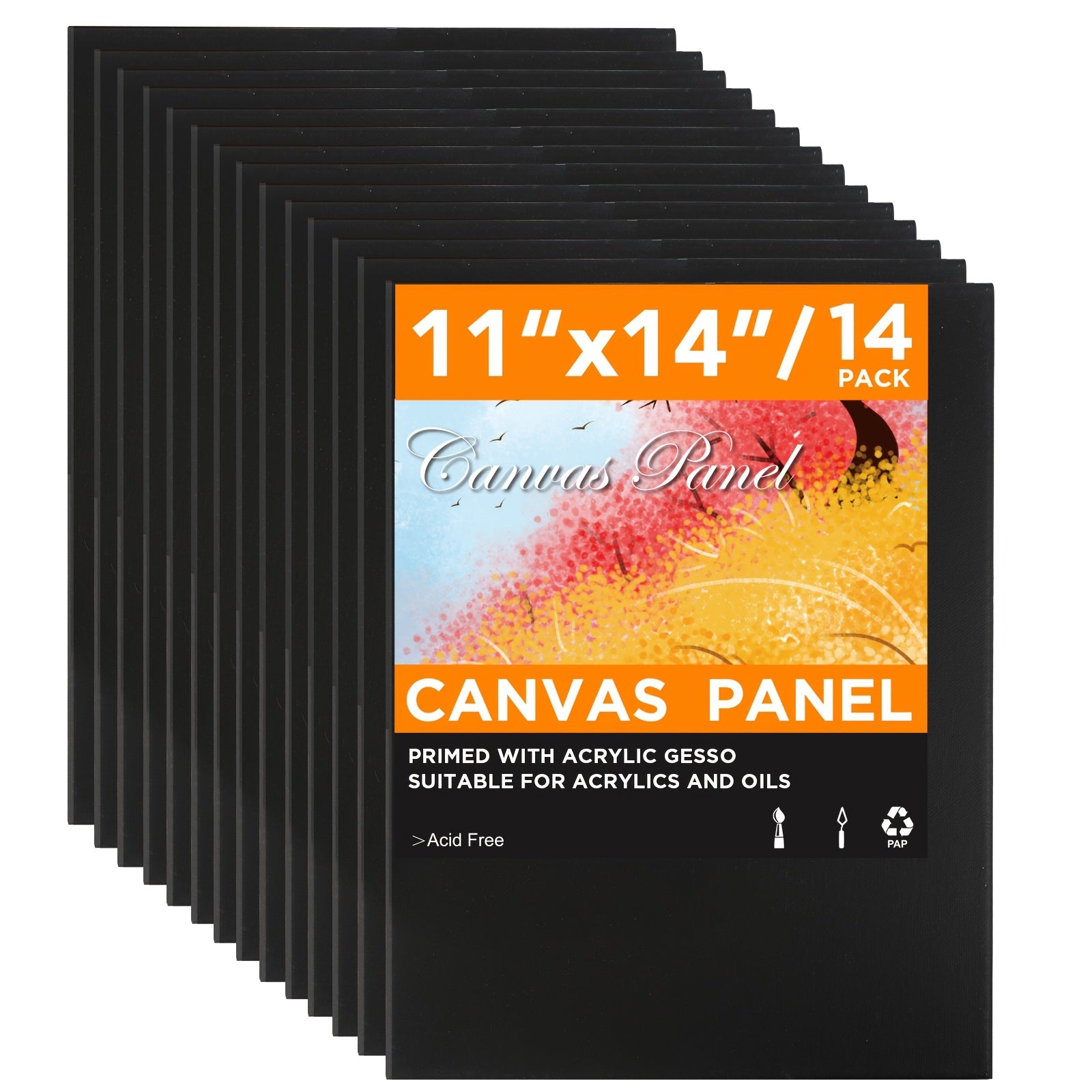 TEMU Professional-grade Textured Canvas Set - 14-pack Black Stretched Panels 11x14 Inch, Heavyweight Gesso For Oil-acrylic-wall Decor & Studio