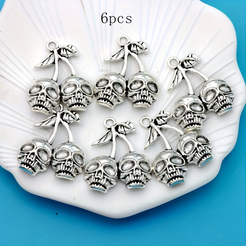 TEMU 6pcs Small Business Supplies Alloy Plated Antique Silvery Pendants Cherry Charms Love Pendant Charms Bracelet Necklace-earrings Pendant For