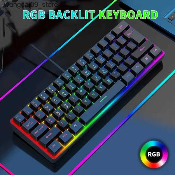 Keyboards 61 Key Match Color RGB Light High Appearance Level Girl Mechanical Feel TPC Line Small Game Wired Keyboard J241218