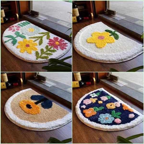 Small Flower Mat Mesh Red Floor Mat Multicolor Mixing Absorbent Carpet Household Tools Kitchen Carpet Simple Half Round 40x60cm 250106