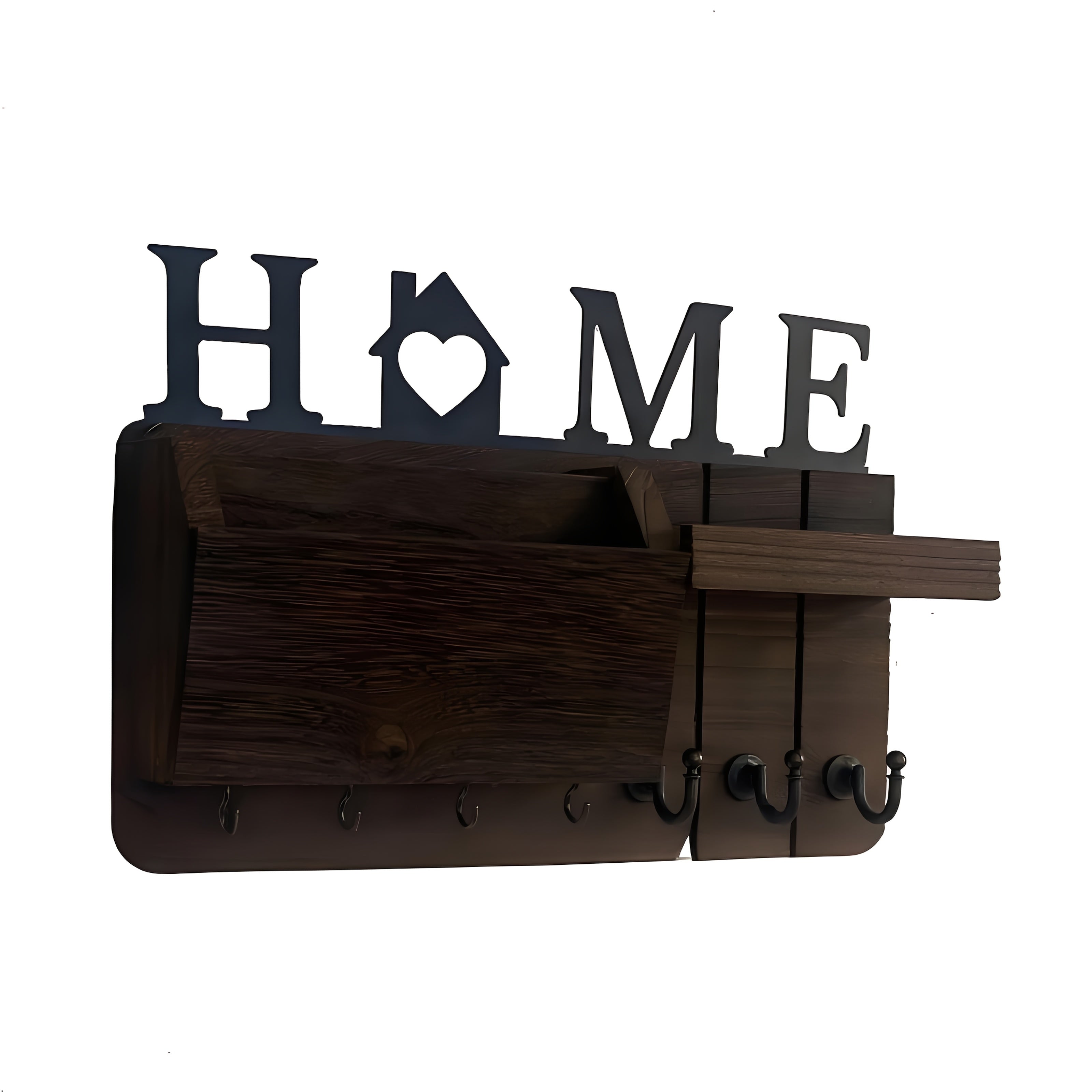 TEMU 1pc Wall Mounted Storage Rack, Wooden Wall Mounted Storage Rack With 7 Hooks, Plant Mail Storage Box, Key Glasses, Headphones And Miscellaneous