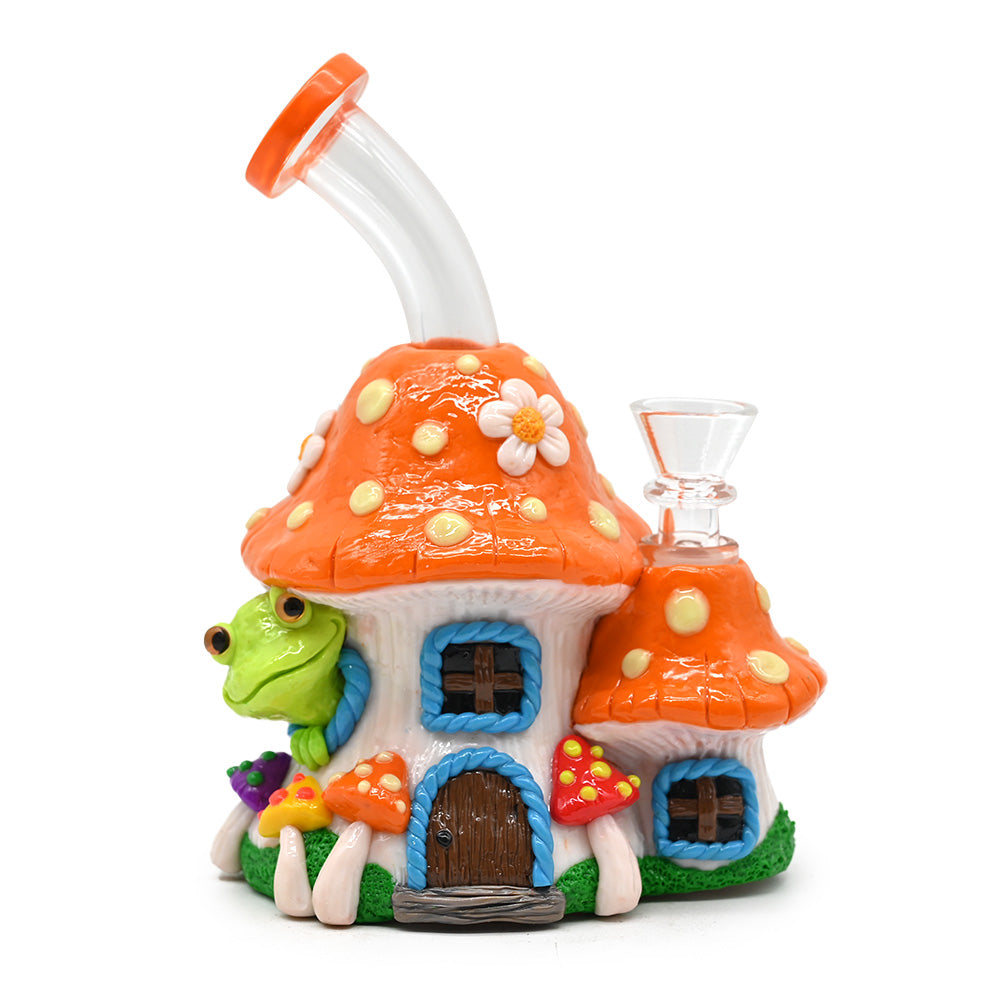 1pc,Glass Mushroom Bong With Polymer Clay Decorations,Hand Painted Glass Rigs,Cute Frog Glass Pipes,Glass Hookah,Glass Smoking Item,Borosilicate Gla