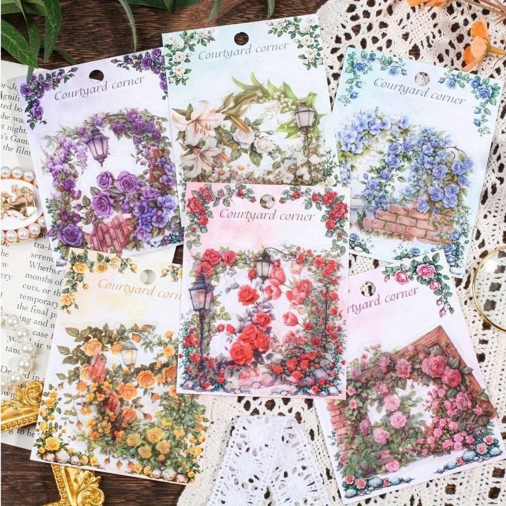 TEMU 180pcs Vintage-style Multicolor Stickers Pet Plastic Irregular Flower Shapes With Roses, Daisies, Lilies, Carnations For Scrapbooking, Junk