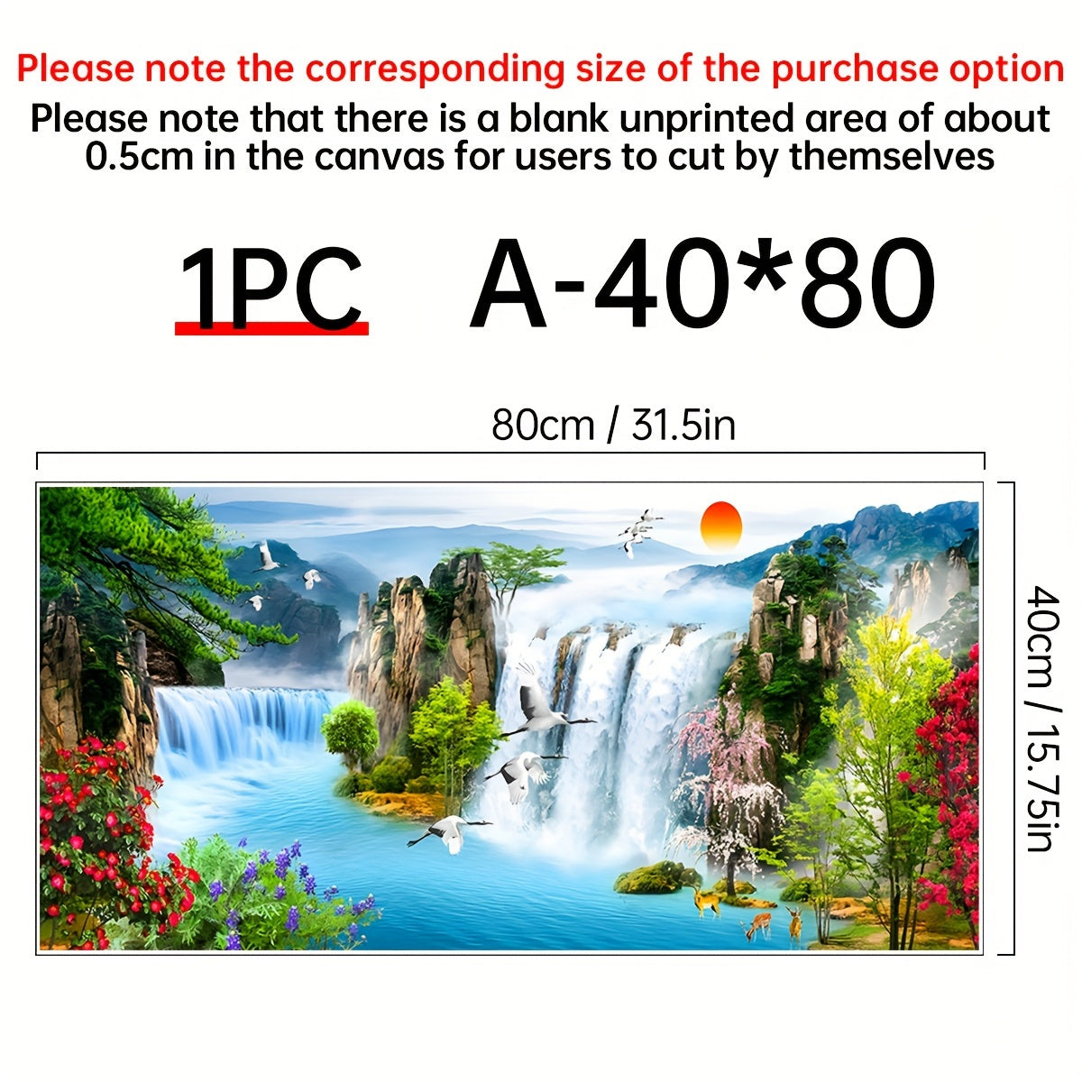 TEMU Vibrant Waterfall Sunset Canvas Art - Frameless & Forest Scenery Wall Decor For Living Room, Colorful Landscape Painting With , Lake House Decor