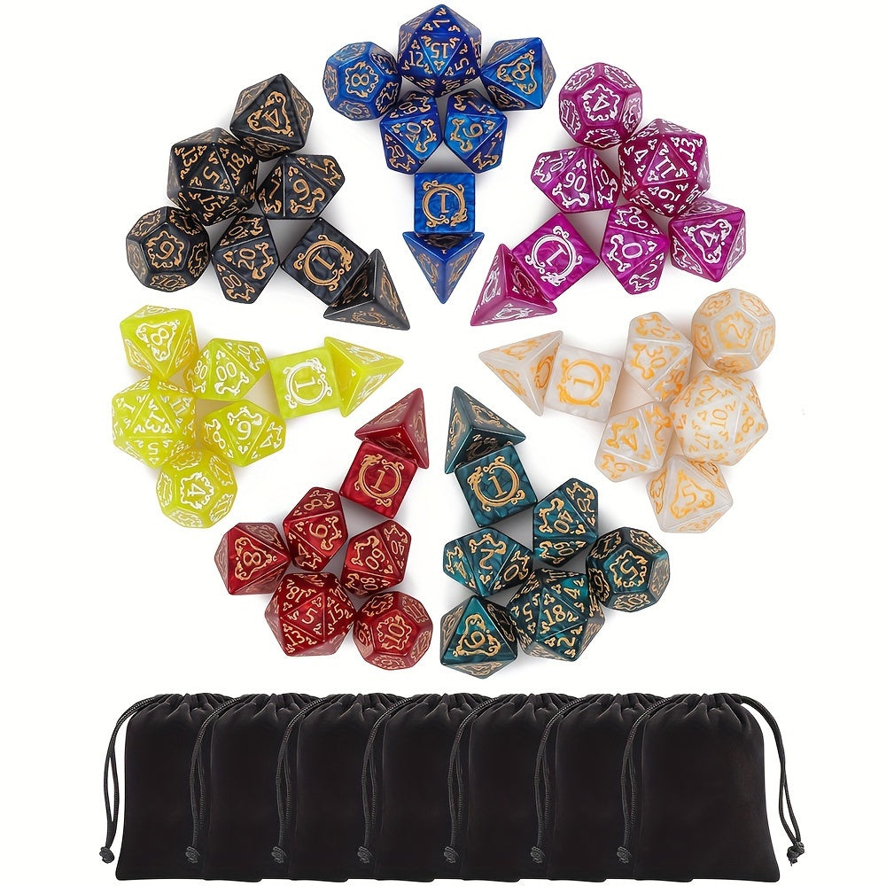 TEMU Dnd Dice Sets - 49pcs Polyhedral Dice, 7 Sets With Pouches, D4 D6 D8 D10 D% D12 D20 Dice For Dnd Rpg Mtg Table Games, Great Gift For Halloween,