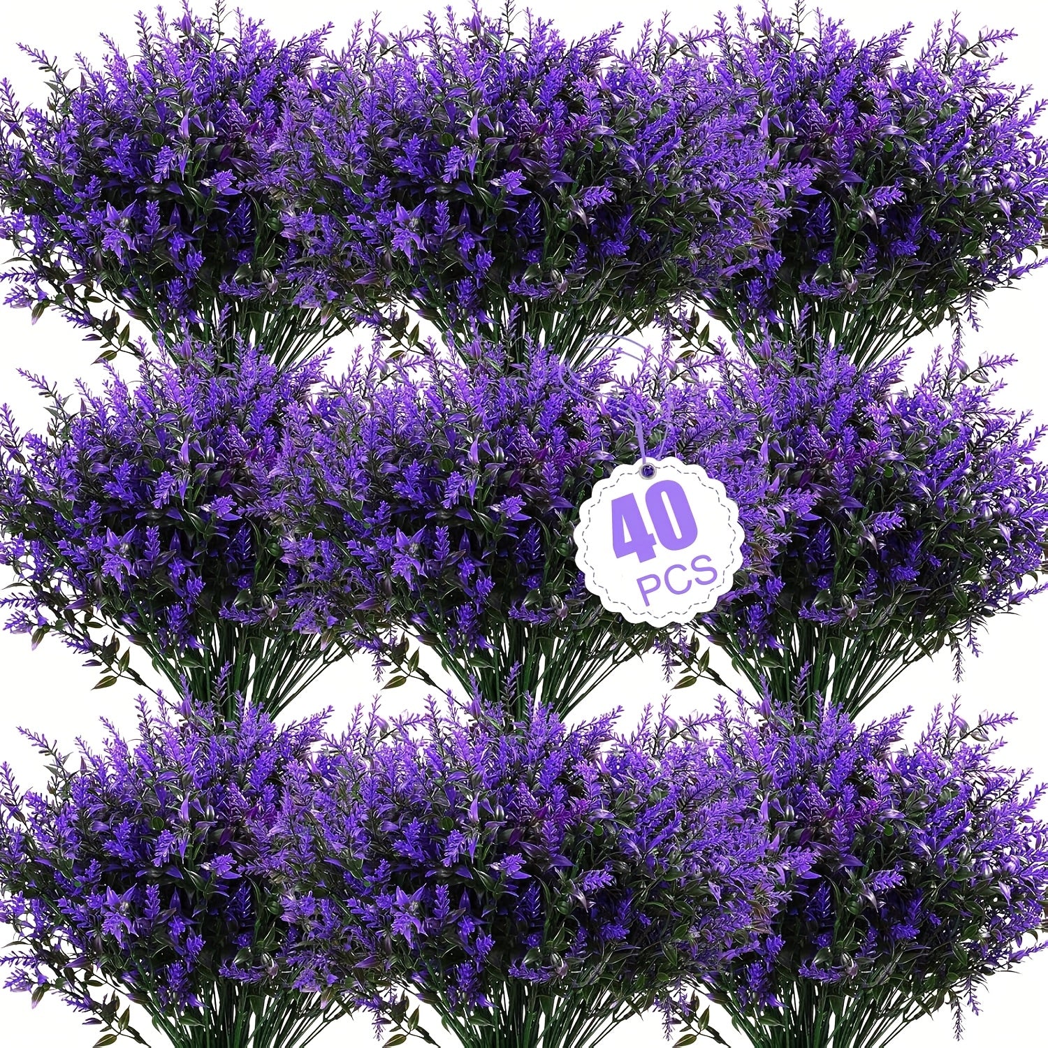 TEMU 40 Bundles Artificial Greenery Lavender Fake Shrubs Flowers Uv Resistant Hanging Planter Flora Fence Indoor Outside Decor Wedding Table Flowers