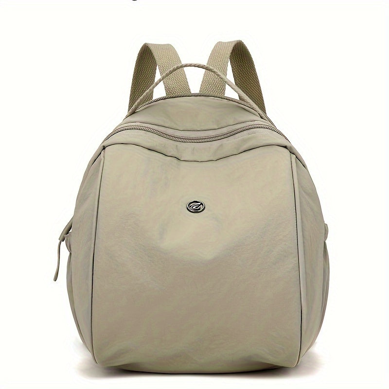 TEMU Ogehuafee Women's Lightweight Backpack - Beige & Black Casual Handbag-backpack With Adjustable Strap, -tone Hardware & Tassel Detail, Zipper