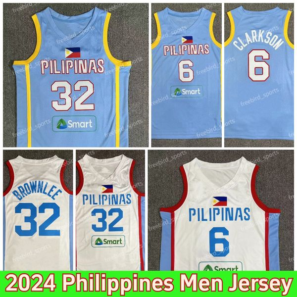 Clarkson #6 Team Philippines Basketball Jerseys Justin Brownlee Clarkson Pilipinas Jersey Shirts 2024 Summer Paris 6 32 Blue White