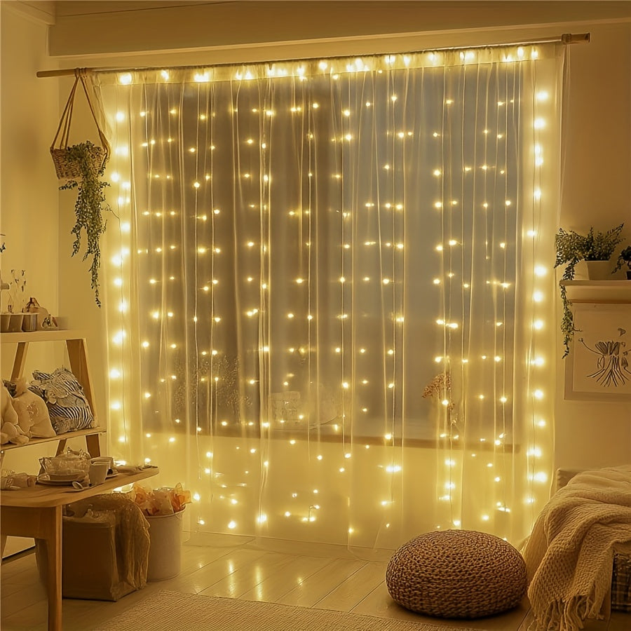 TEMU 602 Led Warm White Usb Curtain Lights With Remote Control - 8 For Christmas, Weddings, Valentines Day & Indoor Party Decor - Elegant For Any
