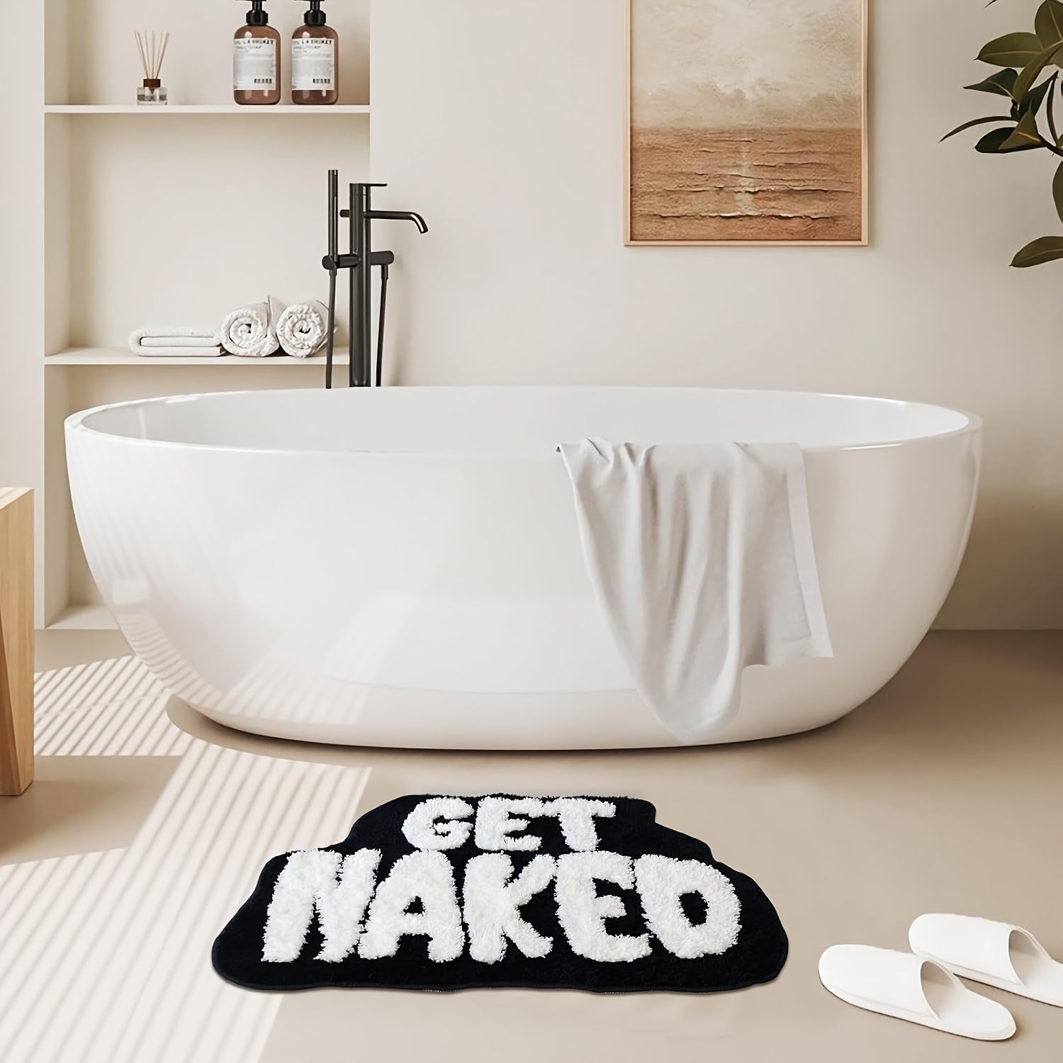 TEMU Get Naked Bath Mat – Fun Non-slip Super Absorbent Decorative, Machine Washable, Black With White Text, Bathroom, Shower, Or Bedroom (16 X 24in),