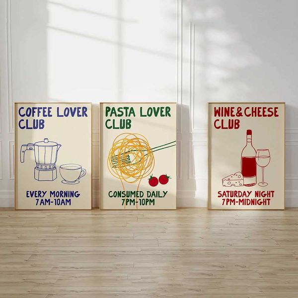 Hand drawn Kitchen Moka Pot Coffee Noodle Enthusiast Wine and Cheese Food Printing Wall Art Canvas Painting Poster Living Room Home Decorati