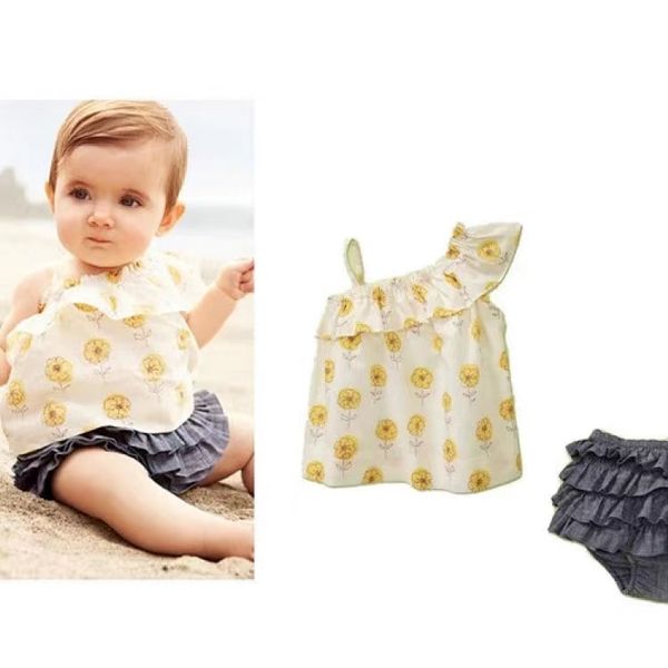 New Arrive childrens cotton Blouse Dress Underwear 2in Clothes Sets baby KIDS summer classic clothing Tops &Tees Clothing Sets Girls Clothes