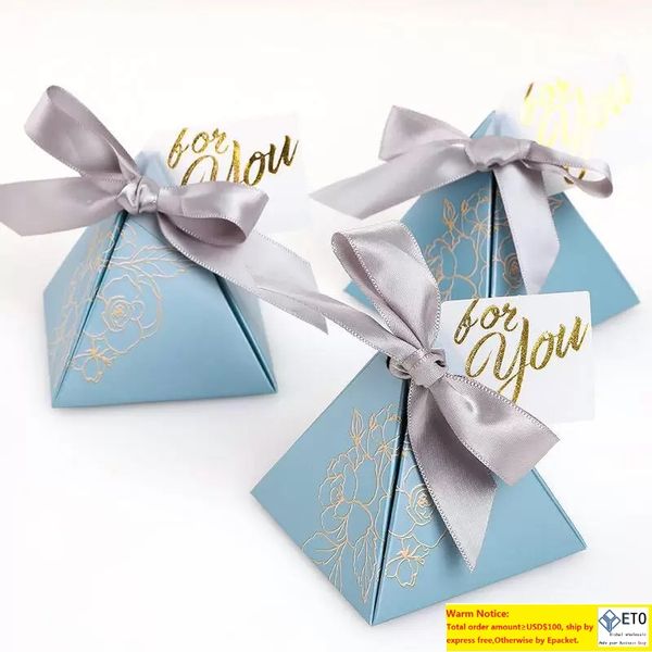 Blue Triangle Candy Box For Wedding Party Favors Gifts Paper Baby Shower Decoration Gift Wrap
