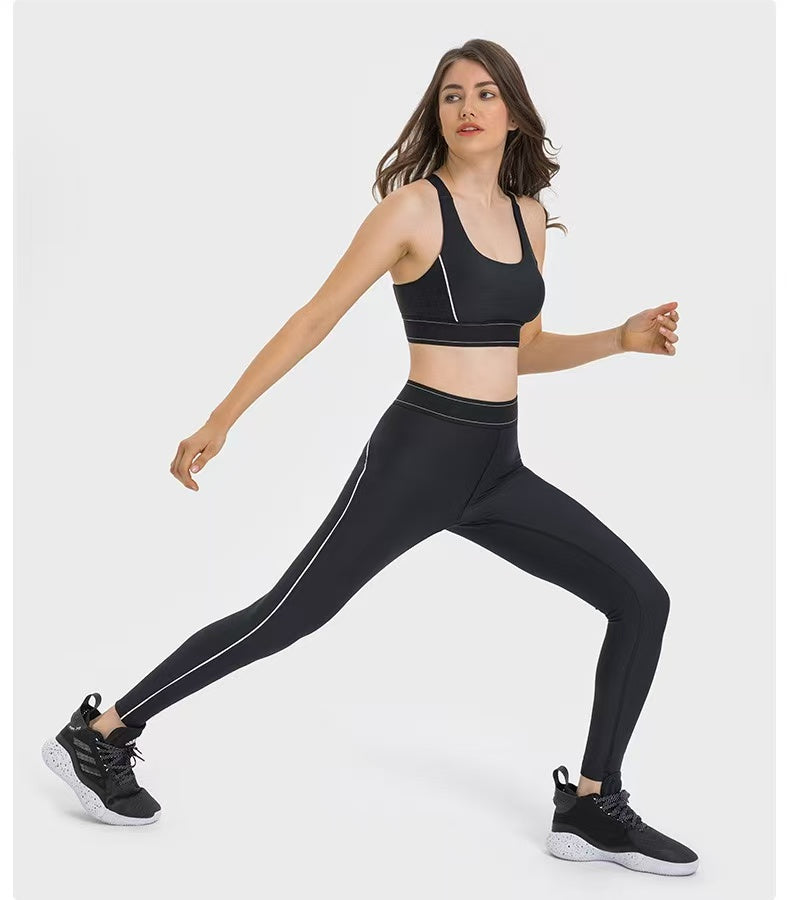 Yoga Suit Sports Bra And Leggings Adjustable Shoulder Strap Sports Bra Elastic Waist Training Yoga Pants Women Activewear Two Piec Set A-L-O-Set001