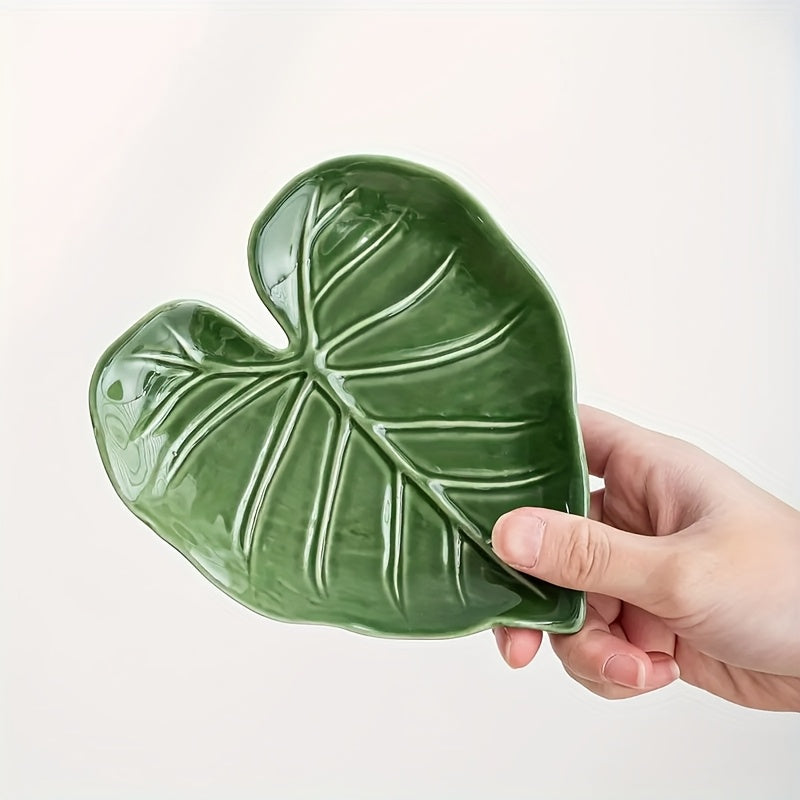 TEMU Ceramic Spoon Rest Holder - Heart-shaped Leaf Design, Multifunctional Utensil Organizer For Kitchen Countertop & Stove, Durable Heat-resistant
