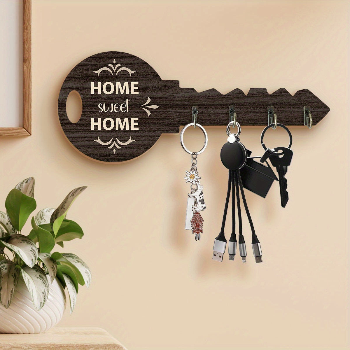 TEMU 1pc Vintage Wooden Key Shape Key Hook Wall Decoration Hook - - Bag Clothes Hook Room Dormitory Wall Hook, Halloween Thanksgiving Christmas