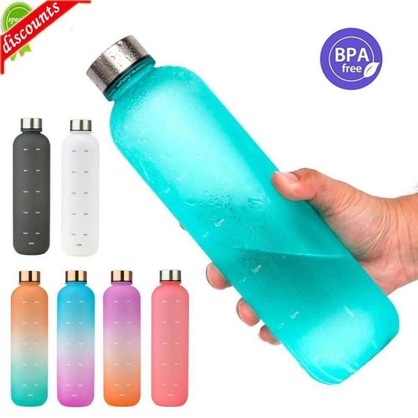 Upgrade 1 Liters Water Bottle Motivational Drinking Bottle Sports Water Bottles With Time Marker Stickers Portable Reusable Plastic Cups