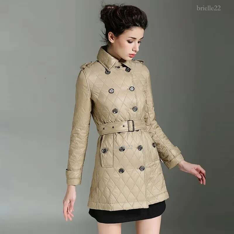 Hot Sale women winter thick coat luxury designer solid cotton padded trench coat vintage british style jacket argyle belt black khaki jacket